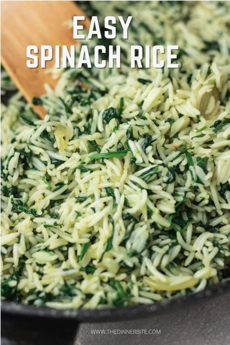 This easy spinach rice recipe spanakorizo is about to be the only way you make this Greek rice recipe. It is simple, quick, healthy and delicious. This homemade spinach rice uses a handful of ingredients and a quick way to make your white rice utterly delicious. You can serve it with everything and anything, it is a perfect side dish and a great option for a quick weeknight dinner for when time is of the essence. Garlic Butter Rice With Spinach, White Rice And Veggie Recipes, Spinach And Rice Side Dishes, Garlic Butter Spinach And Rice, Rice With Herbs Recipe, Creamy Spinach Rice, Sauteed Rice Recipes, Indian Spinach Side Dish, Spinach Fried Rice