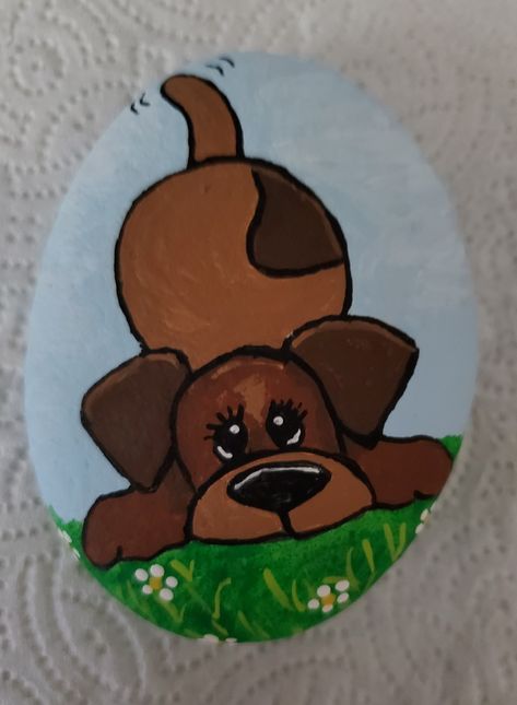 Ideas Para Pintar Piedras Faciles, Cool Rock Painting Ideas Animals, Cute Dog Paintings Easy, Painted Dog Rocks, Stone Painting Animals, Cute Animal Rock Painting Ideas, Dog Stone Painting, Cute Animal Painted Rocks, Dog Painted Rocks