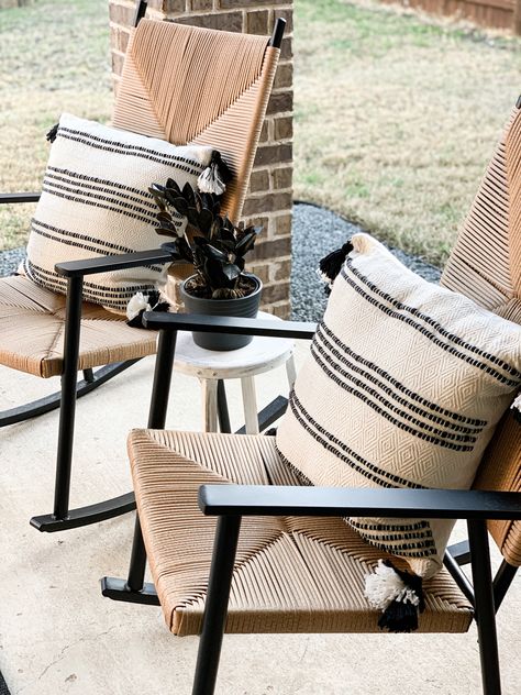 Front Porch Chairs Ideas, Small Outdoor Chairs, Front Porch Chairs, Comfy Rocking Chair, Patio Refresh, Metal Patio Chairs, Front Porch Furniture, Rocking Chair Porch, Porch Chairs