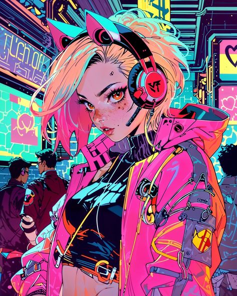 Cyberpunk Heroine #cyberpunk #animeart #neonvibes #retrofuturism #gamergirl #animefashion #streetstyle #techwear #hackergirl #cybervibes #futuristicaesthetics #kazeoharada Anime Cyberpunk Female, Cyberpunk Girl Character Design, Cyberpunk Character Designs Female, Neon Techwear, Cyberpunk Netrunner, Cyberpunk Geisha, Neon Tattoos, Cyberpunk Girl Art, Punk Character Art