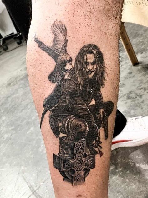 The Crow 1994 Tattoo, Dresden Files Tattoo, The Crow Tattoo Movie, Eric Draven Tattoo, The Crow Movie Tattoo Ideas, The Craft Tattoo, Crow Tattoo For Men, The Crow Tattoo, Movie Character Tattoos