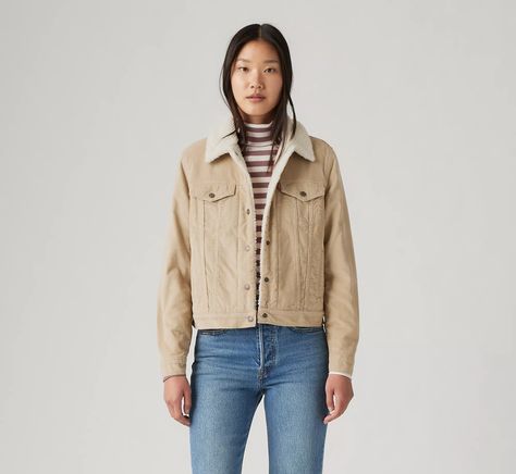 Original Sherpa Trucker Jacket - Tan | Levi's® US Levis Jacket Outfit, Levis Sherpa, Corduroy Trucker Jacket, Corduroy Sherpa Jacket, Sherpa Trucker Jacket, Levis Jacket, Jacket Outfit, Unisex Jacket, Sherpa Jacket