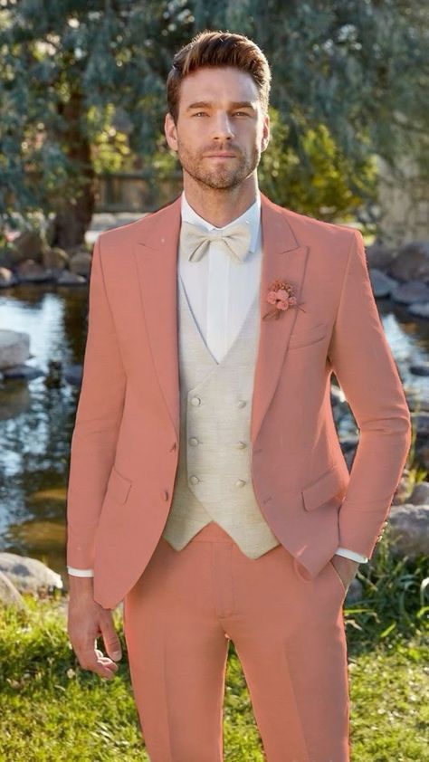 Pink Tuxedo, Groom Wedding Dress, Plan My Wedding, Peach Wedding, Wedding Suit, Indian Attire, Men's Suits, Wedding Plans, Coral Pink