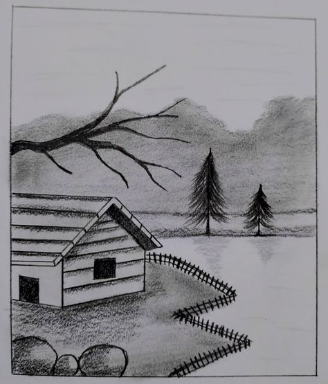 How to draw easy scenery,drawing with pencil,landscspe,village scenery drawing step by step,easy art,house art,house drawing,drissho aka,how to draw house easy,pencil drawing, pencil sketch Peizaji Drawing Easy, Village Sketch Drawing, Nature Pictures To Draw, Easy Scenery Sketch, Drawing Of House Sketches, Natural Drawing Pencil, Village Drawing Pencil, Village Scene Drawing Pencil, House Drawing Sketches Simple