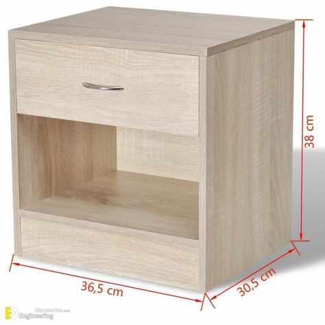 Standard Wooden Table Sizes/dimensions For Living Room And Bedroom | Engineering Discoveries Fabric Storage Ottoman, Bedside Cabinets, Прикроватные Тумбочки, Side Table Design, Extra Storage Space, Bedside Cabinet, Table Sizes, Oak Color, Cabinet Drawers