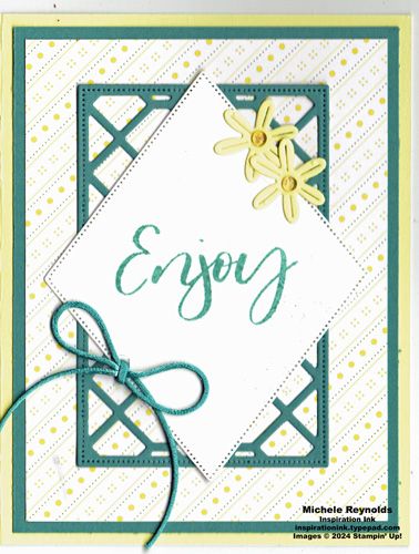 Linked Together Enjoy Diamond by Michelerey at Splitcoaststampers 2025 January, Paper Trimmer, The Perks Of Being, Designer Paper, Designer Series Paper, Glue Dots, April 25, Pretty Cards, Paper And Ink