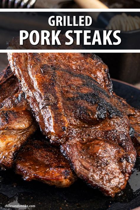 Pork Loin Steak Recipes, Pork Steak Marinade, Bbq Pork Loin, Grilled Pork Steaks, Pork Steak Recipe, Mop Sauce, Bbq Pork Recipes, Pork Steaks, Outdoor Cooking Recipes