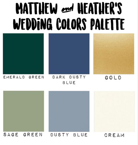 Blue Grey Green Gold Color Palette, Navy Emerald Sage Wedding, Blue And Green Motif Wedding, Dusty Blue Emerald Green Wedding, Sage Blue And Gold Wedding, Dusty Blue And Gold Color Palette, Dusty Blue Sage Green And Gold Wedding, Green And Navy Wedding Colors, Blue And Green Wedding Colors