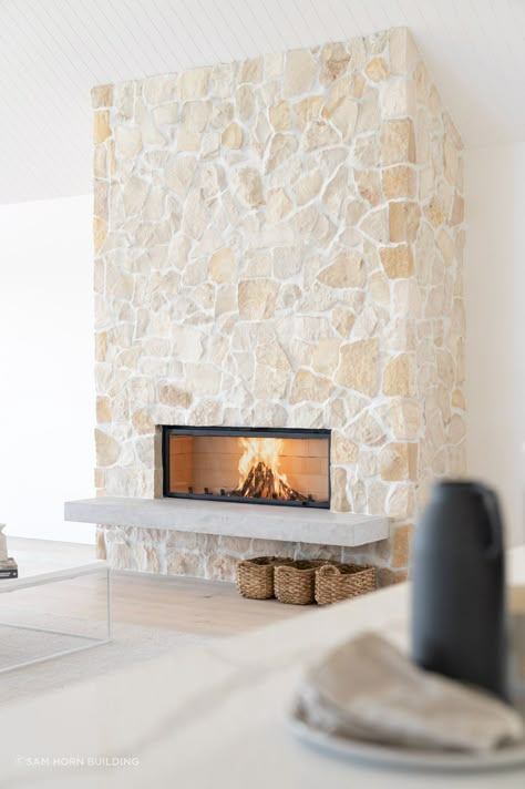 Log Burner Living Room, Stone Feature Wall, House Arch Design, Beach House Design, Log Burner, Wood Fireplace, Home Fireplace, Modern Architecture House, Dream House Interior