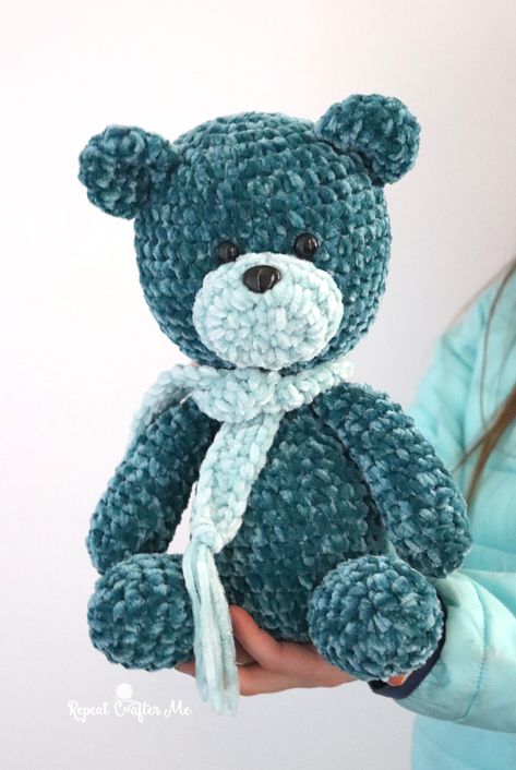 Bernat Velvet Winter Crochet Bear Bernat Baby Velvet Yarn Crochet Patterns, Crochet Velvet Animals Free Patterns, Bernat Velvet Yarn Crochet Patterns, Velvet Yarn Crochet Patterns, Velvet Crochet, Bernat Super Value Yarn, Crochet Sloth, Repeat Crafter Me, Bernat Blanket Yarn