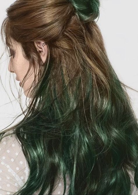 Underdye Hair, Dark Green Hair, Green Hair Dye, Wine Hair, Peekaboo Hair, Hair Streaks, Long Brown Hair, Dye My Hair, Hair Dye Colors