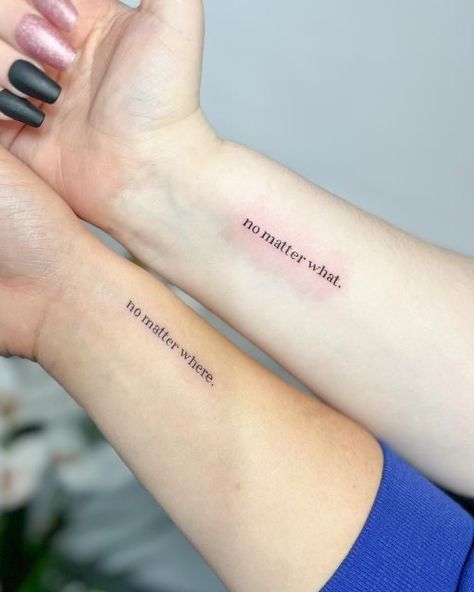 Fine Line Couple Tattoo, No Matter What Tattoo, Flower Tattoo Spine, Arm Tattoo Aesthetic, Tattoo Ideas Couples, Tattoo Lotion, Match Tattoo, Placement Tattoo, Tattoo Spine