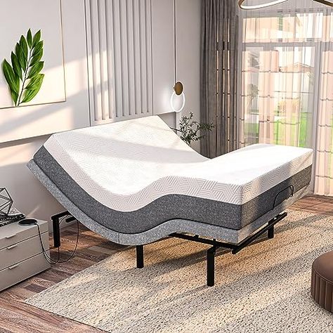 Renanim Adjustable Bed Frame with 12" Mattress Included Electric Massage - USB, Under Bed Light, Luxury Cooling Gel Memory Foam Mattress, App Control, Zero Gravity, Head and Foot Incline Base Twin XL Under Bed Lighting, Grey Bed Frame, Bed Light, Smart Bed, Adjustable Bed Base, Adjustable Bed Frame, Adjustable Bed, Twin Xl Bedding, Twin Bed Frame