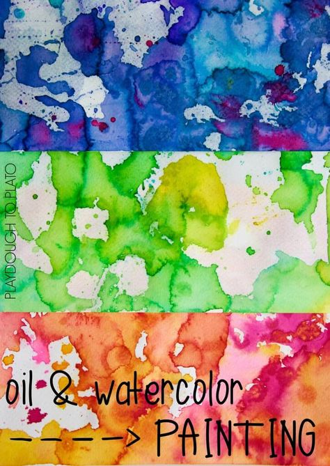 Messy Watercolor, Reggio Art, Preschool Painting, Science Art Projects, Colorful Art Projects, Playdough To Plato, Messy Art, Oil And Water, Kids Science