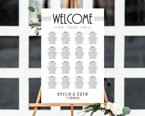 Art Deco Seating Chart Template Great Gatsby Seating Chart | Etsy Alphabetical Seating Chart Wedding, Minimalist Seating Chart, Wedding Decor Signs, Seating Plan Template, Alphabetical Seating Chart, Wedding Seating Plan, Find Your Seat, Printable Wedding Sign, Elegant Calligraphy