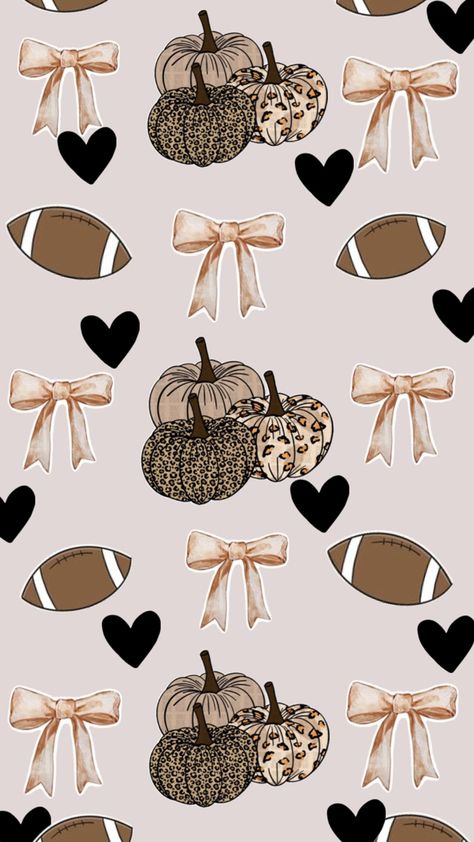 A cute coquette football wallpaper for iPhones for the fall season 🏈🖤 Thanksgiving Iphone Wallpaper, November Wallpaper, Pumpkin Wallpaper, Wallpaper Iphone Boho, Bow Wallpaper, Thanksgiving Wallpaper, Cute Coquette, Cute Fall Wallpaper, Ipad Background