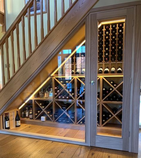 Under Stairs Wine Cellars | Bespoke Wine Racks & Storage | Wine Racks UK Wine Cellar Under Stairs, Under Stairs Wine Cellar, Basement Staircase, Room Under Stairs, تحت الدرج, Stairs Renovation, Bloxburg Basement, Wine Closet, Stairs Storage