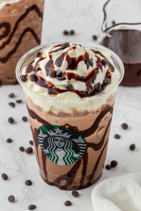 Starbucks Double Chocolate Chip Frappuccino - Simple Copycat Recipes Starbucks Double Chocolate Chip Frap, Starbucks Chocolate Chip Frappuccino, Chocolate Starbucks Drinks, Double Chocolate Chip Frappuccino, Frappuccino Flavors, Chocolate Chip Frappe, Starbucks Frappuccino Recipe, Starbucks Chocolate, Frappe Recipe