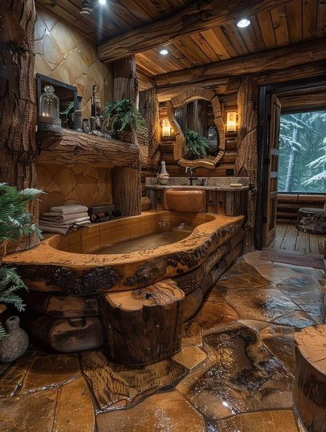 Rustic Cabin Bathroom, Log Cabin Bathroom, Outdoor Architecture, Cozy Houses, Unique Bathroom Vanity, Rustic Log Cabin, Cabin Tiny House, Earthy Bedroom, Rustic Bathroom Vanities