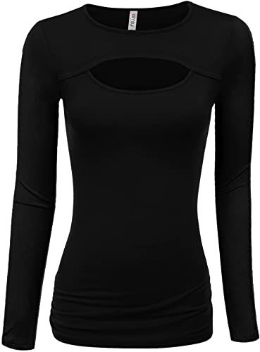 Keyhole Shirt, Black Shirts Women, Spandex Shirts, Keyhole Top, Black Long Sleeve Shirt, Comfortable Tops, Womens Long Sleeve Shirts, Plus Size Top, Black Long Sleeve