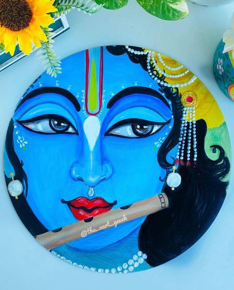 krishna painting on mdf board #art #artistsoninstagram #krishna #krishnalove #krishnaconsciousness Mdf Board Art, Painting On Mdf Board, Painting Trends, Krishna With Flute, Ganesh Art Paintings, Circle Canvas, Color Drawing Art, African Art Paintings, Abstract Art Painting Diy