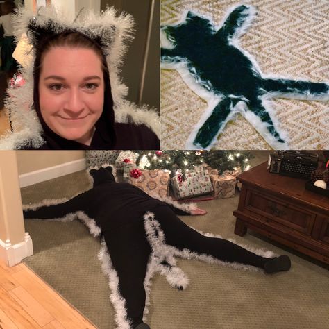 Christmas Vacation party 2018. Electricuted cat.  Just an all black outfit with white tinsel garland loop-stitched around the outline. So easy and a big hit at the party.  #nationallampoonsc hristmasvacation #christmasvacation #christmasvacationcat #halloweencostumes #merrychristmas #clarkgriswald #homemadecostume #griswald #party #costumeparty #originalidea #easycostumeidea #tinsle Christmas Vacation Trunk Or Treat, Griswalds Christmas Party Costume, Christmas Vacation Cat, Griswold Christmas Party, Christmas Vacation Costumes, Griswold Christmas Vacation, Christmas Vacation Party, White Tinsel, Best Ugly Christmas Sweater