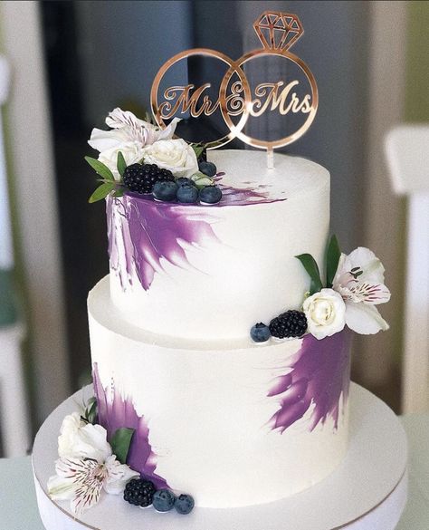 Purple Engagement Cake, Purple Wedding Cake Elegant 2 Tier, 2 Tier Purple Wedding Cake, Simple Wedding Cake Purple, Purple Anniversary Cake, Purple Tiered Cake, Purple Wedding Cake Elegant, Wedding Cake Designs 2 Tier, 2 Tier Engagement Cake