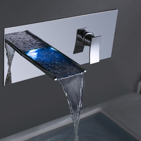 Shop for LED Basin Faucet/Tap/Mixer at www.homelava.com with lowest price and top service! Glass Bathtub, Waterfall Tub Faucet, Wall Mount Faucet Bathroom Sink, Led Faucet, Wall Mounted Bathroom Sinks, Wall Mount Faucet Bathroom, Latest Bathroom, Faucet Bathroom, Bathroom Sink Taps