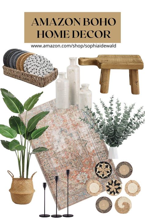 Amazon Boho Home Decor Inspo | Shop my favorite Amazon finds for boho home decor, boho living room, boho bedroom decor, amazon finds. Shop with me by following my Amazon Storefront! #amazonfinds #amazonstorefront #bohohomedecor #homedecor #decorinspo Amazon Storefront Home Decor, Amazon Boho Decor, Bedroom Decor Amazon, Basket Wall Decor Boho, Amazon Farmhouse Decor, Decor Amazon Finds, Woven Basket Wall Decor, Metal Candle Stand, Rattan Wall Decor