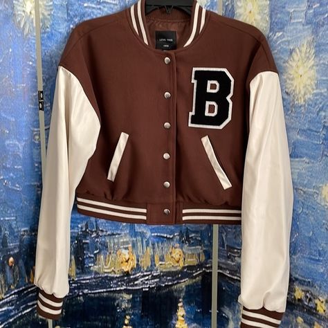 Love Tree Junior Varsity Jacket, Size L, Brown and White Letter B *Forever 21 Love Tree, White Letters, Brown Jacket, Letter B, Diy Fashion, Varsity Jacket, Forever 21, Outfit Ideas, Like New