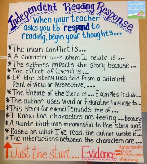 Teaching With a Mountain View: Anchor Charts Classroom Anchor Charts, Reading Anchor Charts, 5th Grade Reading, Middle School Reading, 4th Grade Reading, Teaching Ela, 3rd Grade Reading, Independent Reading, Reading Response