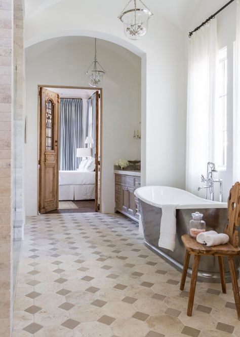 Octagon Tile Floor, French Country Tile, French Country Flooring, Limestone Bathroom Floor, Marie Flanigan Interiors, Octagon Tile, French Tile, European Tiles, Marie Flanigan