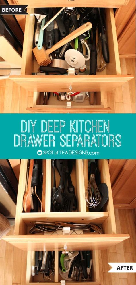 Deep Kitchen Drawer, Kitchen Drawers Diy, Drawer Separators, Drawer Inspiration, Deep Pantry Organization, Pinterest House, Deep Drawer Organization, Utensil Drawer Organization, Clean Kitchen Cabinets