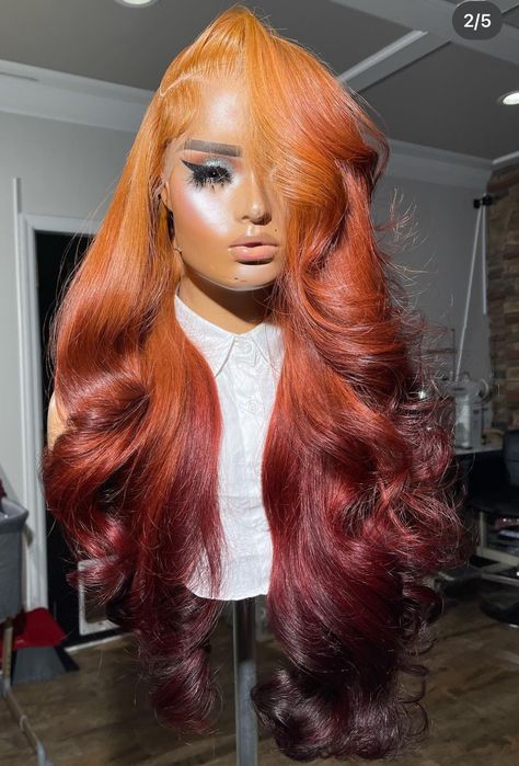 Hair Color Ideas For Caramel Skin Tone, Red With Orange Highlights, Winter Hair Color For Black Women, Aaleeyah Petty, Wig Units, Ginger Ombre, Hair Color Red Ombre, Red Copper Hair Color, Exotic Hairstyles