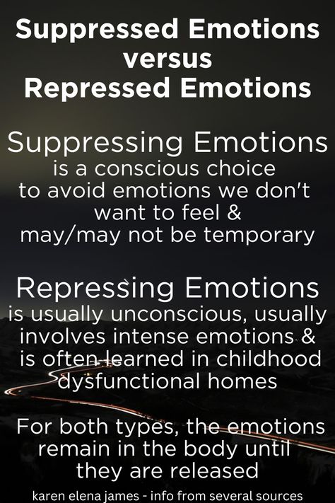 suppressing emotions is conscious, repressing emotions is unconscious Suppressing Emotions, Repressed Memories, Repressed Emotions, Suppressed Emotions, Psychic Development Learning, Emotional Blackmail, Cognitive Therapy, Healing Spirituality, Life Wisdom