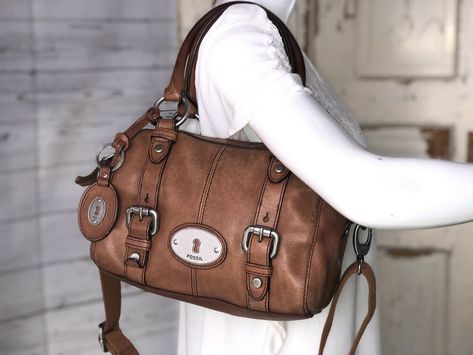 FOSSIL MADDOX Small Brown Leather Duffle Satchel Handbag Crossbody Messenger Bag #Fossil #SatchelCrossbody #CasualEveryday Saffiano Leather Satchel With Detachable Handle For Everyday, Saffiano Leather Shoulder Satchel With Detachable Handle, Brown Saffiano Leather Satchel With Detachable Strap, Fossil Bags Women, Fossil Sydney Satchel, Gorgeous Handbags, Fossil Satchel, Fossil Bags, Leather Duffle