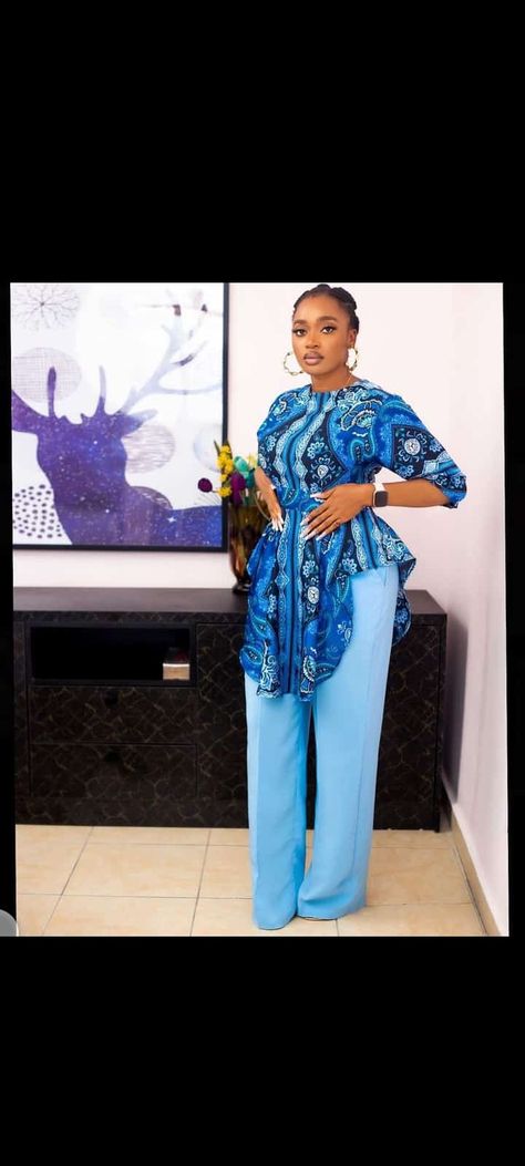 2piece Outfits Pants Chiffon Nigeria, Bazin Styles, Chic Attitude, Ankara Outfits, Stylish Naija, African Print Tops, 2piece Outfits, Corporate Dress, Mode Kimono