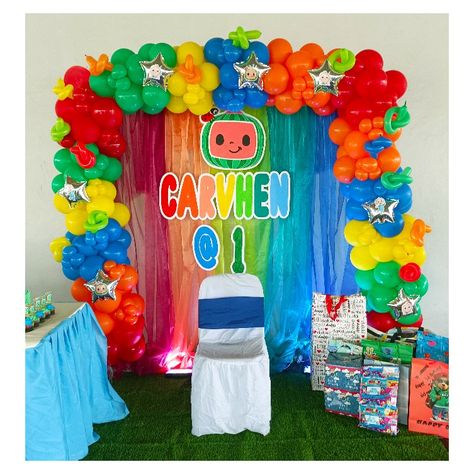 Balloon backdrop styling #Cocomelon Cocomelon Balloon Arch, Cocomelon Balloon Decoration, Cocomelon Backdrop Ideas, Cocomelon Backdrop, Cocomelon Theme, Cocomelon Birthday, Tummy Workout, Stage Backdrop, Backdrop Ideas