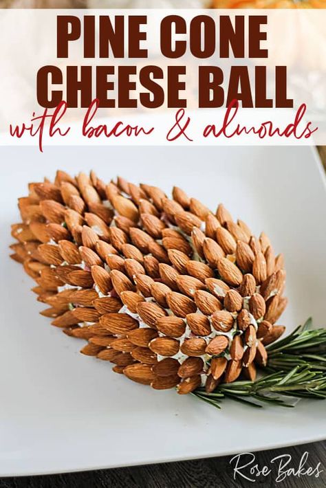 Pinecone Cheeseball Recipe, Cheese Ball With Bacon, Cheese Ball With Almonds, Pine Cone Cheese Ball, Bacon Cheese Dips, Best Christmas Appetizers, Marinated Cheese, Quinoa Bites, Holiday Appetizers Easy