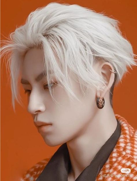 20 Most Stunning Korean Men's Hairstyles To Embrace Chic Trends Asymmetrical Haircut Men, White Hair Asian Men, Natural Poses Men, Male Colored Hair, Blonde Japanese Boy, Blonde Undercut, Korean Medium Hair, Men Undercut, White Hair Men