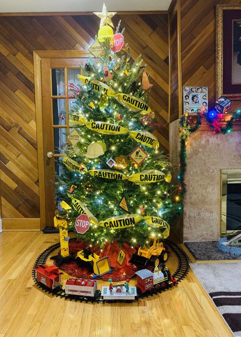 Construction Christmas Tree Ideas, Kid Christmas Tree Themes, Christmas Tree Competition Ideas, Boy Themed Christmas Tree, Christmas Tree Competition, Peterbilt Christmas Tree, Construction Theme Christmas Tree Ideas, Construction Christmas Decorations, Construction Theme Christmas Tree