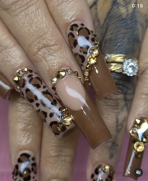 Gold And Cheetah Nails, Halloween Cheetah Nails, Jaguar Print Nails, Cheetah Halloween Nails, Jaguar Nails, Nail Designs Leopard Print, Orange Cheetah Nails, Black And Gold Cheetah Nails, Brown Lepord Print Nails