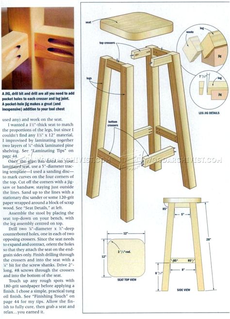 Stool Plans, Stool Woodworking Plans, Diy Bar Stools, Wood Chair Diy, Chair Woodworking Plans, Diy Stool, Kursi Bar, Shop Stool, Kitchen Stool