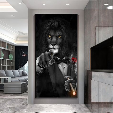 Bild Business Löwe Animals Portrait, Bar Wall Art, Decor Posters, Lion Canvas, Wall Art Room Decor, Living Room Bar, Wall Bar, Bars For Home, Photo Frame Wall