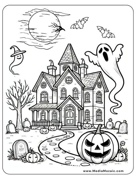 Halloween Activity Sheets Free Printable, Halloween Coloring Pages Free Printable, Lantern Images, Haunted House Coloring, Free Printable Halloween Coloring Pages, Halloween Activity Sheets, House Coloring Pages, Halloween Coloring Pages For Kids, Images To Color