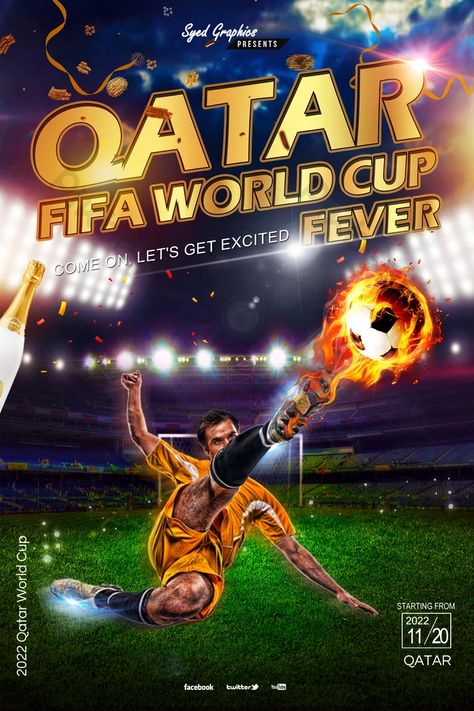 2022 qatar fifa worldcup fever psd poster template Qatar National Day, World Cup Semi Final, Fifa Football, Event Backdrop, Football Poster, Psd Free Download, Qatar, Free Psd, Poster Template