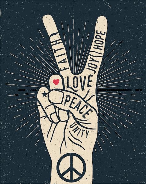 Peace hand gesture sign with words on it... | Premium Vector #Freepik #vector #victory-hand #peace-hand #hands-finger #love-hand 70s Tie Dye, Letter Silhouette, American Flag Kids, Peace Hand, Retro Painting, Tie Dye Hippie, Hand Gesture, Peace Illustration, Love Poster