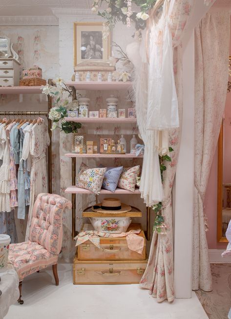 LoveShackFancy’s New Store Feels Like Stepping Into a Lush, Flower-Filled Storybook | Vogue Royalty House, Cottage Princess, Romance Dress, Rose Lemonade, Bleecker Street, Painted Desk, Love Shack Fancy, Pink Shop, Vogue Living