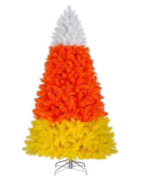 Colossal Candy Corn Christmas Tree Halloween Christmas Tree, Candy Christmas Tree, Christmas Trees For Kids, Artificial Christmas Trees, Halloween Candy Corn, Unique Christmas Trees, Tree Shop, Halloween Trees, White Tree