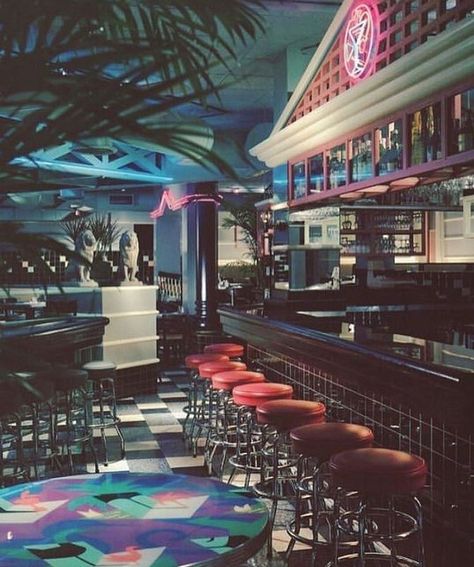 80s Restaurant Design, Retro Futurism Restaurant, 90s Restaurant Aesthetic, 1980s Restaurant, 80s Restaurants, 90s Interior, 80s Interior Design, Mall Food Court, 80s Interior